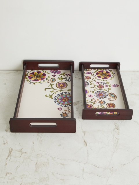 

Home Centre Brown Set of 2 Wooden Printed Serving Trays