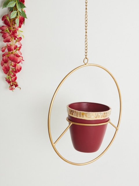 

Home Centre Gold-Toned & Red Textured Metal Hanging Planter with Holder