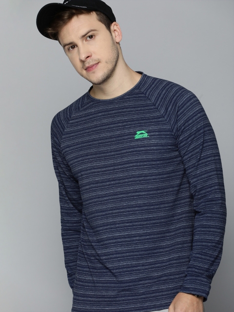 

Slazenger Men Navy Blue & White Striped Bio-Wash T-shirt