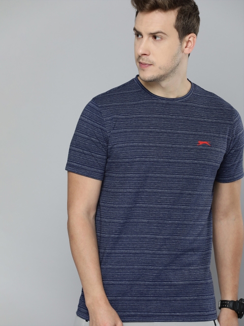 

Slazenger Men Navy Blue & White Striped Bio-Wash T-shirt