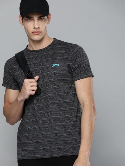 

Slazenger Men Black & White Striped Bio-Wash T-shirt