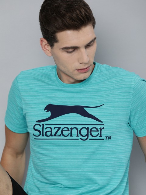 

Slazenger Men Blue Brand Logo Printed Bio-Wash T-shirt