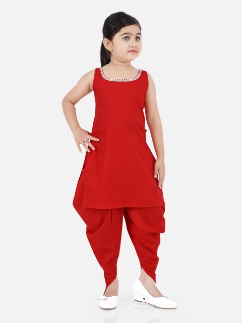 

Ashneeta Girls Red Printed Kurta with Dhoti Pants