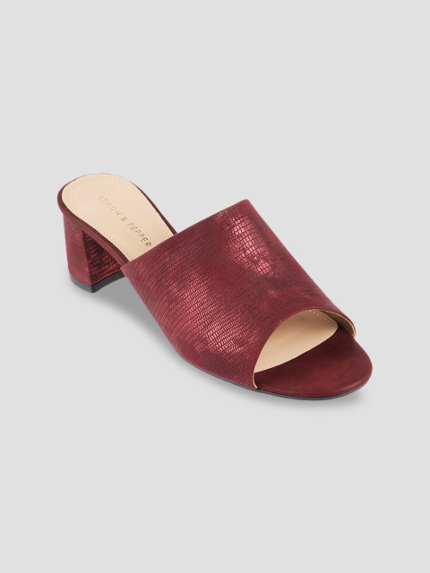 

LEMON & PEPPER Maroon Textured Suede Block Mules