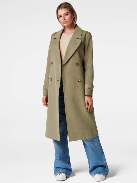 

Forever New Women Green Solid Longline Trench Coat