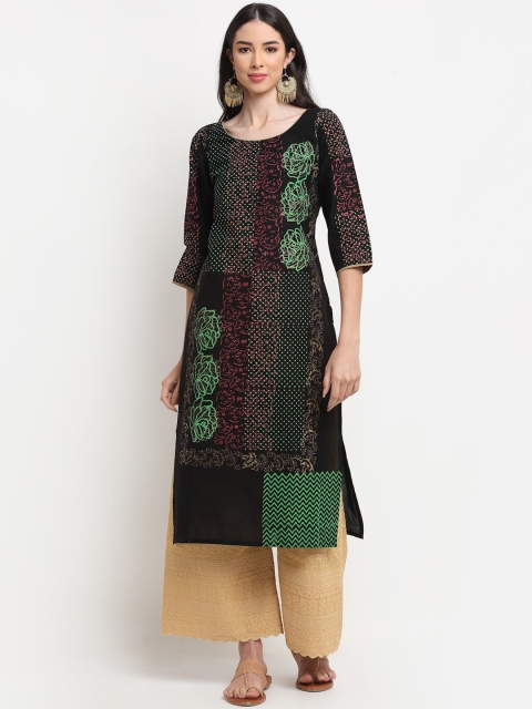 

ARITOS INDIA Women Black & Green Printed Block Print Cotton Kurta