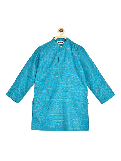 

Fabindia Boys Turquoise Blue Ethnic Motifs Printed Straight Kurta