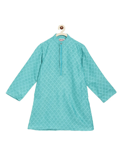 

Fabindia Boys Turquoise Blue Ethnic Motifs Thread Work Kurta