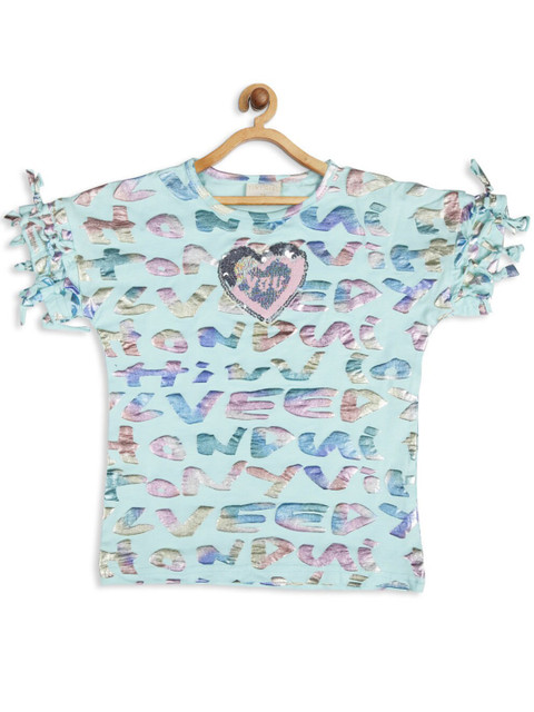 

Tiny Girl Sea Green Printed Regular Top