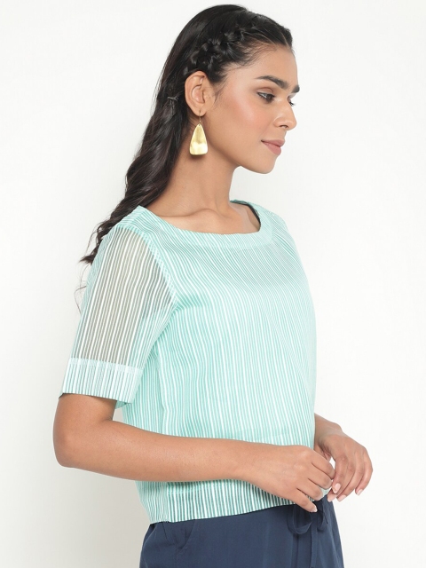 

Fabindia Blue Striped Regular Top