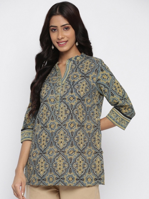 

Fabindia Blue & Green Ajrak Printed Pure Cotton Kurti