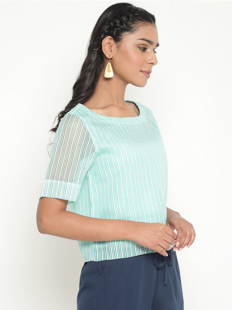 

Fabindia Blue Striped Regular Top