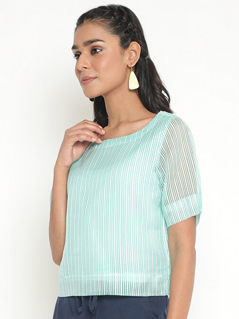 

Fabindia Blue Striped Regular Top