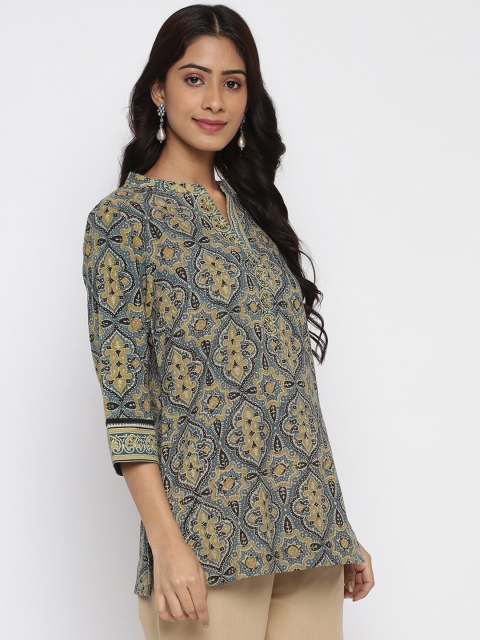 

Fabindia Blue & Beige Ethnic Motifs Printed Pure Cotton Kurti