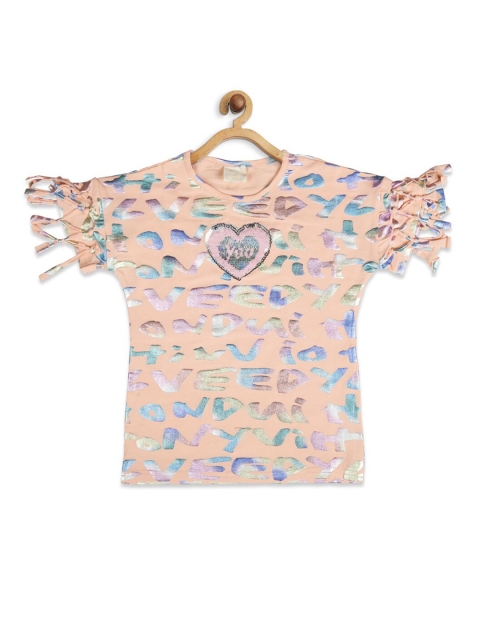 

Tiny Girl Peach-Coloured & Blue Regular Top