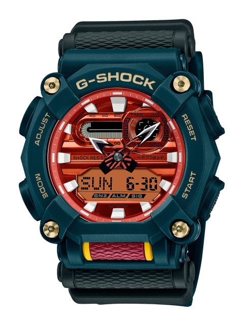 

CASIO Men Maroon Patterned Dial & Green Straps Analogue and Digital Watch
