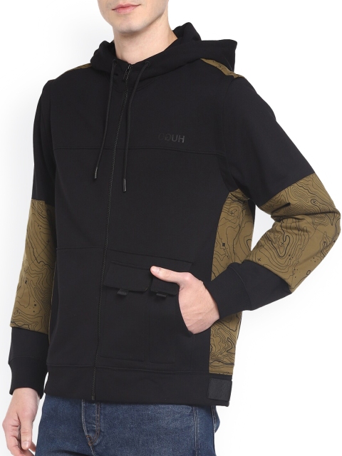 

HUGO Men Black & Brown Printed Detachable Arms Cotton Hooded Sweatshirt