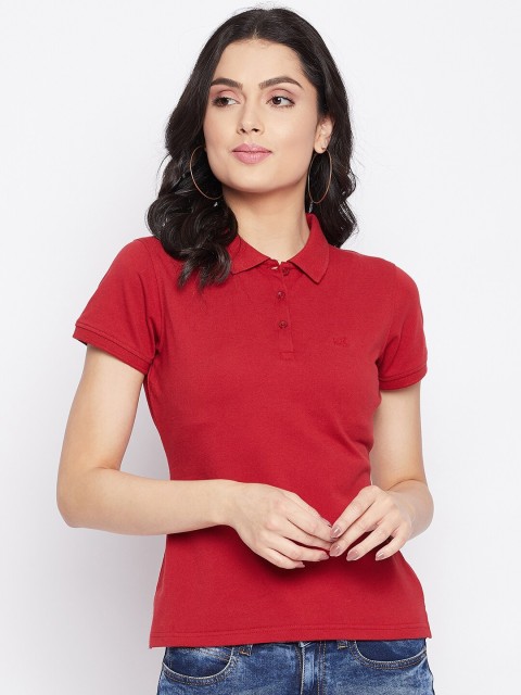 

HARBORNBAY Women Red Polo Collar T-shirt