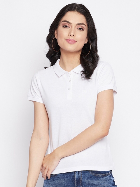 

HARBORNBAY Women White Polo Collar T-shirt