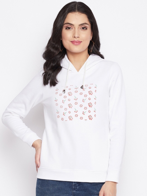 

HARBORNBAY Women White Printed Hooded Sweatshirt