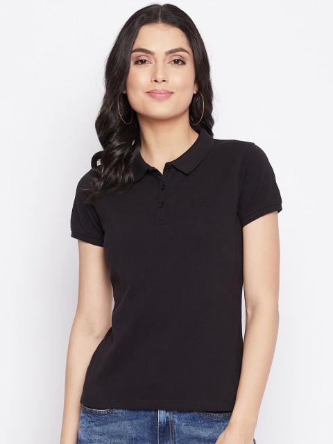 

HARBORNBAY Women Black Polo Collar T-shirt