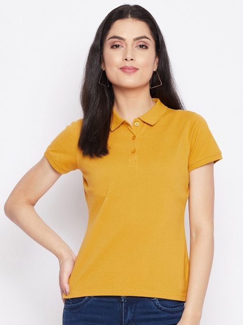 

HARBORNBAY Women Mustard Yellow Polo Collar T-shirt