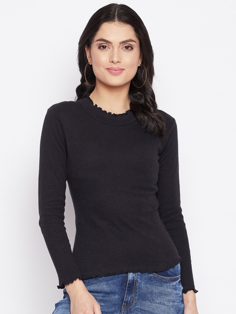 

HARBORNBAY Women Black Pockets T-shirt