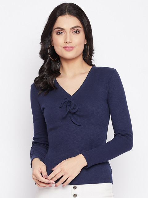 

HARBORNBAY Women Blue V-Neck T-shirt