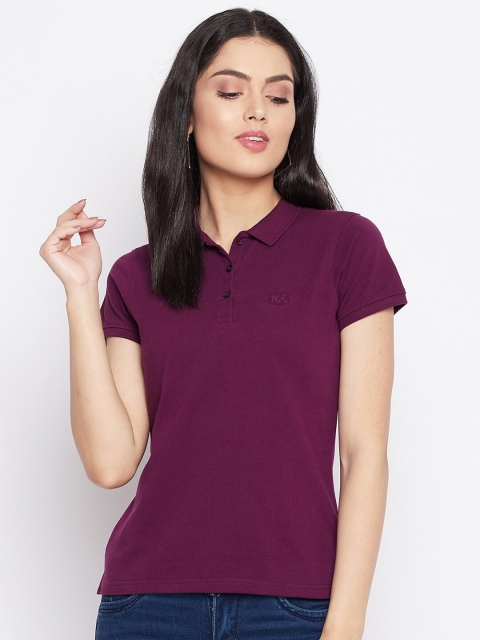 

HARBORNBAY Women Burgundy Polo Collar Slim Fit T-shirt