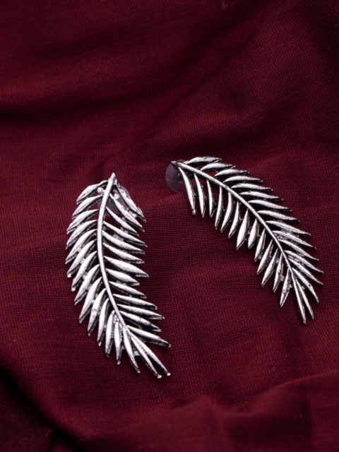 

MORKANTH JEWELLERY Silver-Toned Oxidised Leaf Shaped Drop Earrings