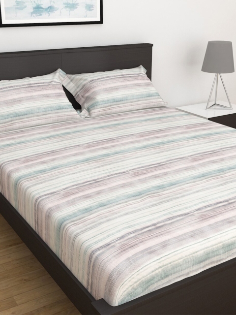 

Home Centre Multi Colour Striped 152 TC King Bedsheet with 2 Pillow Covers