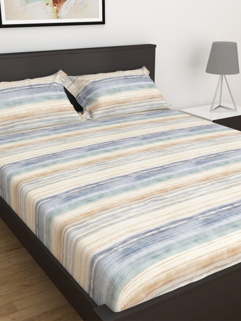 

Home Centre Maroon & Lavender Striped 152 TC King Bedsheet with 2 Pillow Covers