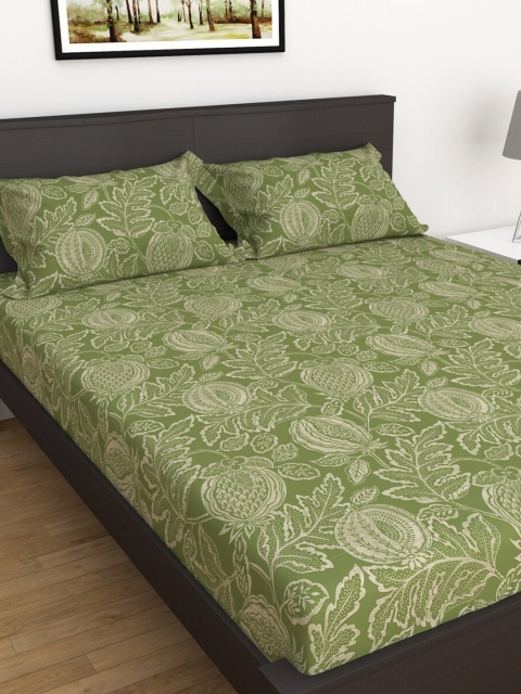 

Home Centre Green Healthy Living 3 Piece Printed Cotton Double Bedsheet Set