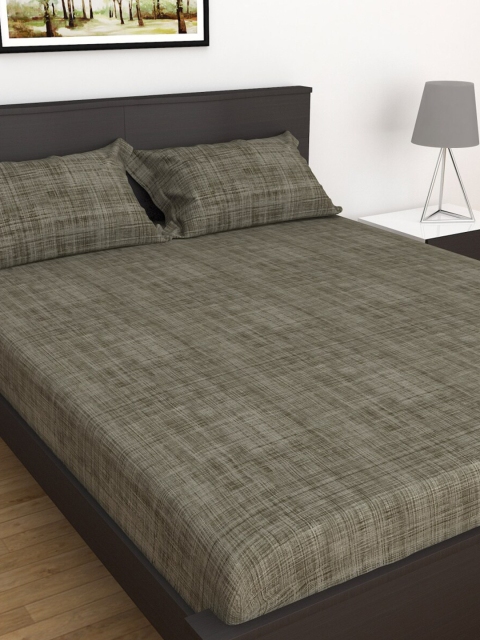 

Home Centre Grey Textured 152 TC Cotton Miami Fitted King Bedsheet With 2 Pillow Covers