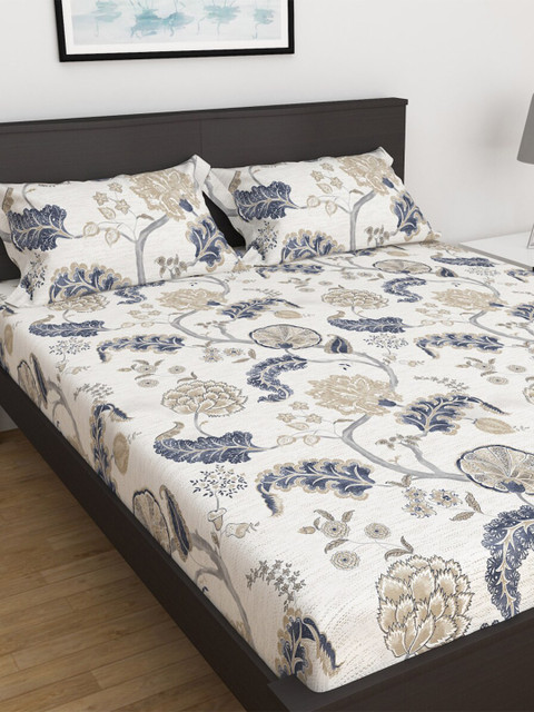 

Home Centre Off White & Beige Floral 152 TC King Bedsheet with 2 Pillow Covers