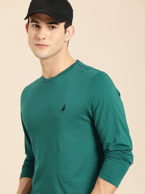 

Nautica Men Teal Green Solid Round Neck Pure Cotton T-shirt