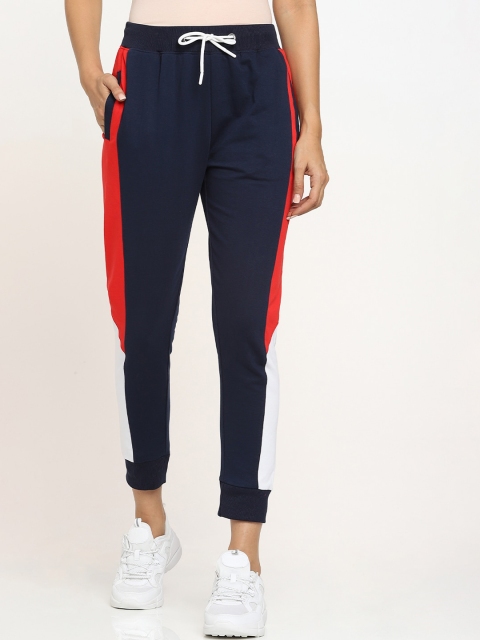 

Bewakoof Women Blue Colourblocked Relaxed-Fit Cotton Joggers, Navy blue