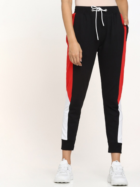

Bewakoof Women Black & Red Colourblocked Relaxed-Fit Joggers