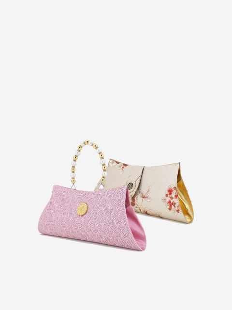 

Element Cart Women Set Of 2 Pink & White Printed Quilted Purse Clutch