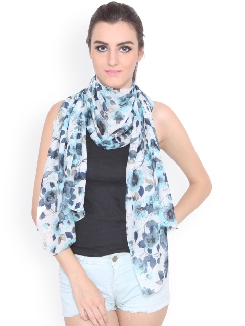 

J Style Blue & Off-White Floral Print Scarf