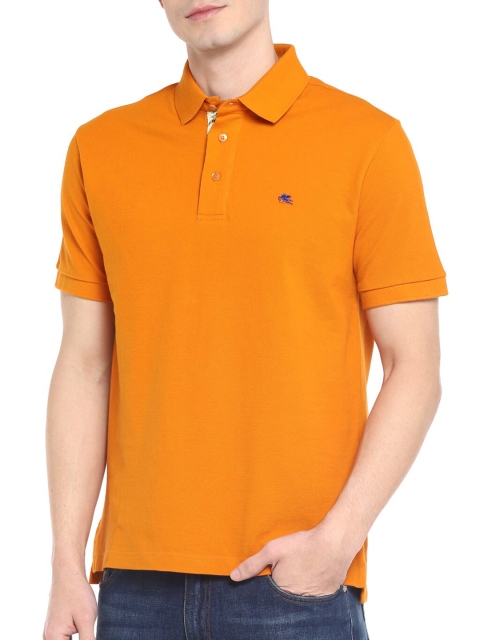 

ETRO Men Orange Polo Collar Applique T-shirt