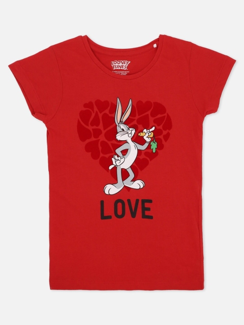 

Kids Ville Girls Red Looney Tunes Printed T-shirt