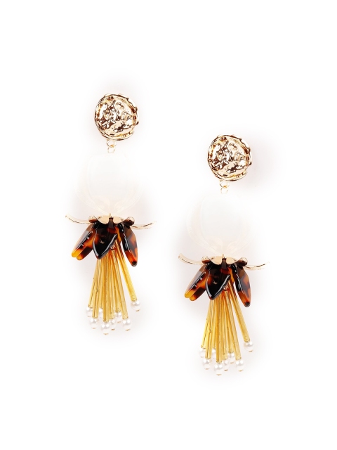 

ODETTE Gold-Toned & White Contemporary Drop Earrings