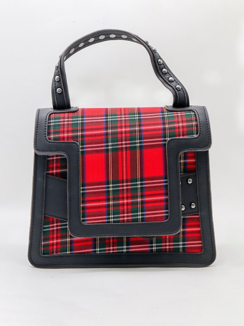 

ODETTE Black & Red Checked Leather Structured Satchel