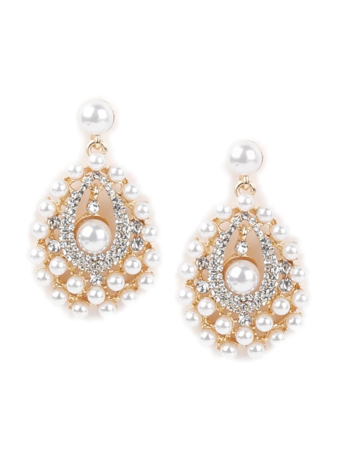 

ODETTE Gold-Toned & White Teardrop Shaped Drop Earrings