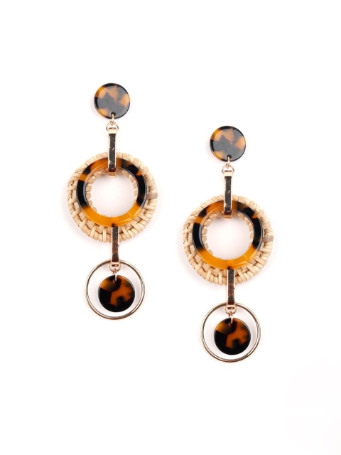 

ODETTE Brown & Mustard Yellow Circular Drop Earrings