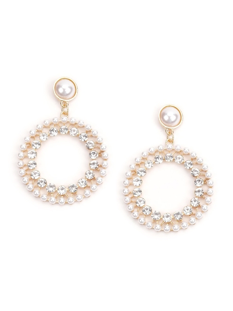 

ODETTE Gold-Toned & White Circular Drop Earrings