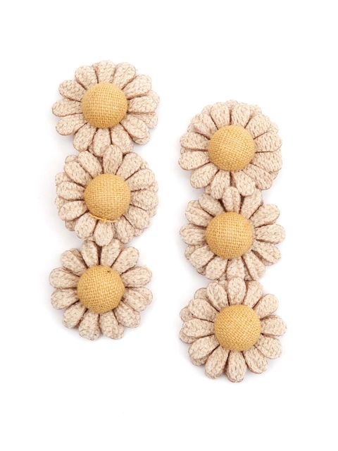 

ODETTE Beige & Yellow Floral Drop Earrings