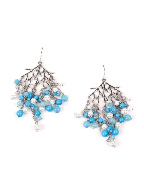 

ODETTE Blue & Silver-Toned Contemporary Drop Earrings