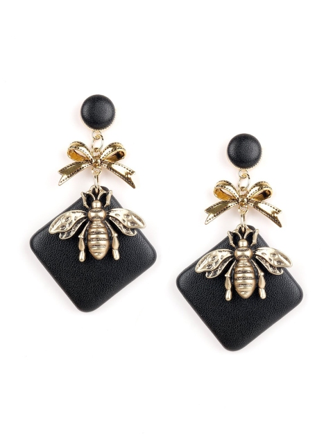 

ODETTE Gold-Toned & Black Quirky Drop Earrings